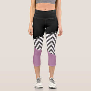 Gray Zigzag, grau Zickzack, Zigzag Muster, Lila Capri Leggings