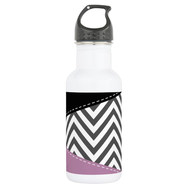 Gray Zigzag, grau Zickzack, Zigzag Muster, Lila Edelstahlflasche (Vorderseite)