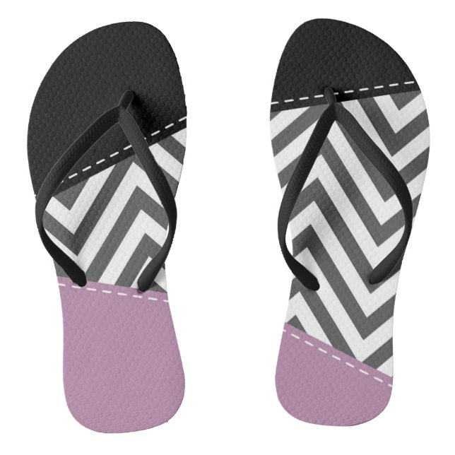 Gray Zigzag, grau Zickzack, Zigzag Muster, Lila Flip Flops (Fußbett)