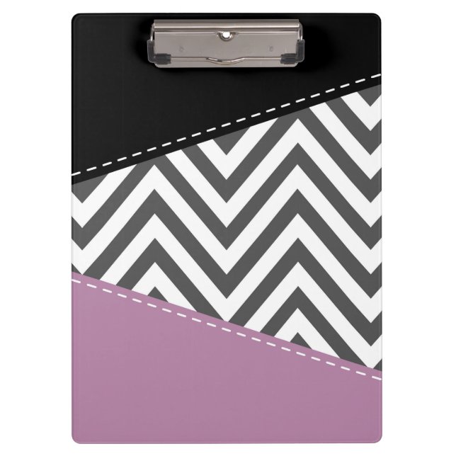 Gray Zigzag, grau Zickzack, Zigzag Muster, Lila Klemmbrett (Vorderseite)