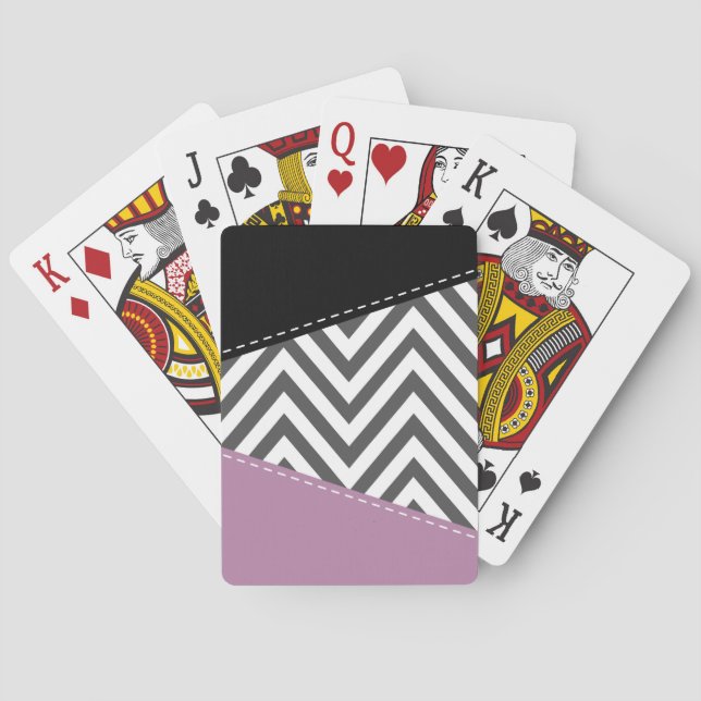 Gray Zigzag, grau Zickzack, Zigzag Muster, Lila Spielkarten (Rückseite)