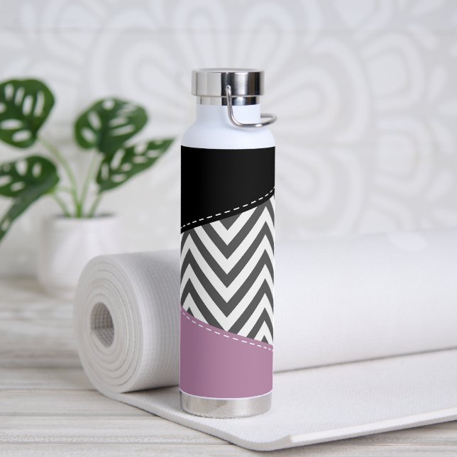 Gray Zigzag, grau Zickzack, Zigzag Muster, Lila Trinkflasche (Yoga)