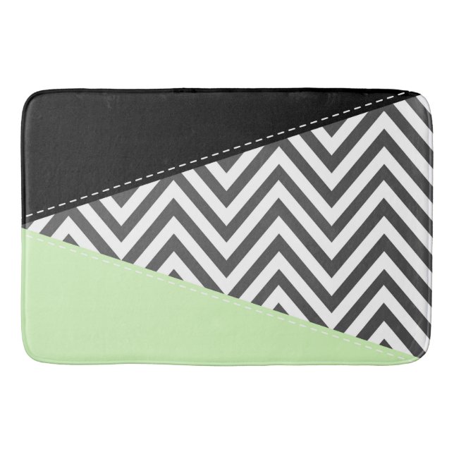 Gray Zigzag, grau Zickzack, Zigzag Muster, Minze Badematte (Vorderseite)