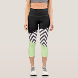 Gray Zigzag, grau Zickzack, Zigzag Muster, Minze Capri Leggings
