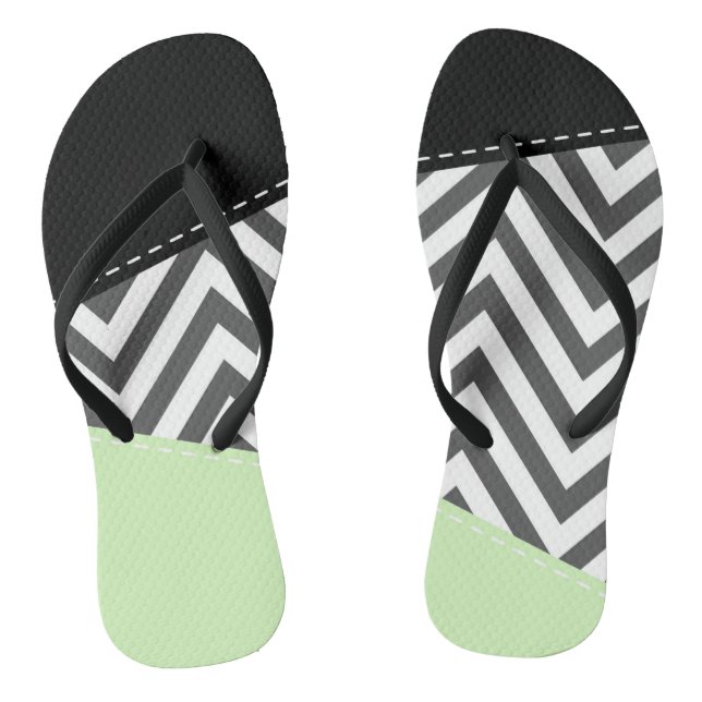 Gray Zigzag, grau Zickzack, Zigzag Muster, Minze Flip Flops (Fußbett)