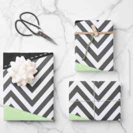 Gray Zigzag, grau Zickzack, Zigzag Muster, Minze Geschenkpapier Set
