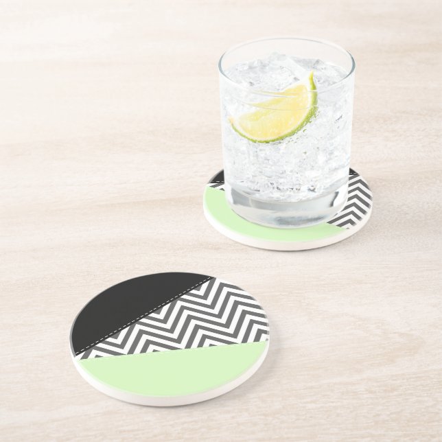 Gray Zigzag, grau Zickzack, Zigzag Muster, Minze Getränkeuntersetzer (Seite)