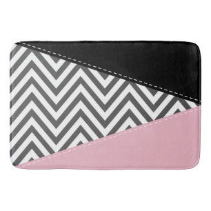 Gray Zigzag, Gray Chevron, Zigzag Pattern, Pink Badematte