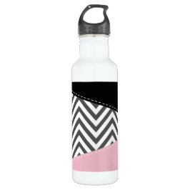 Gray Zigzag, Gray Chevron, Zigzag Pattern, Pink Edelstahlflasche