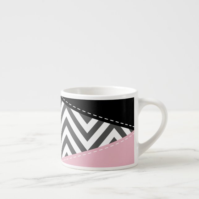 Gray Zigzag, Gray Chevron, Zigzag Pattern, Pink Espressotasse (Rechts)
