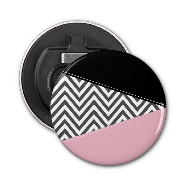 Gray Zigzag, Gray Chevron, Zigzag Pattern, Pink Flaschenöffner (Vorderseite)
