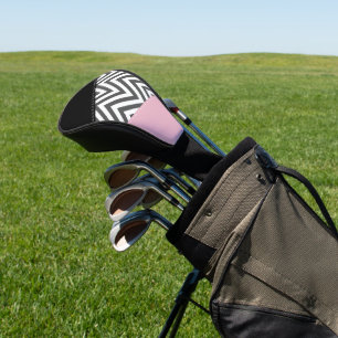 Gray Zigzag, Gray Chevron, Zigzag Pattern, Pink Golf Headcover