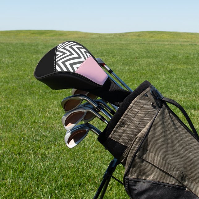 Gray Zigzag, Gray Chevron, Zigzag Pattern, Pink Golf Headcover (In SItu)