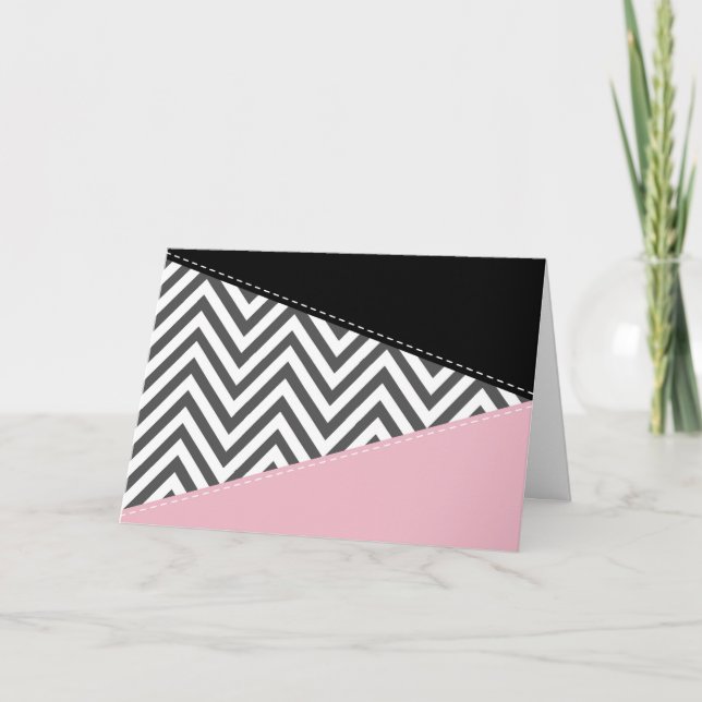 Gray Zigzag, Gray Chevron, Zigzag Pattern, Pink Karte (Vorderseite)