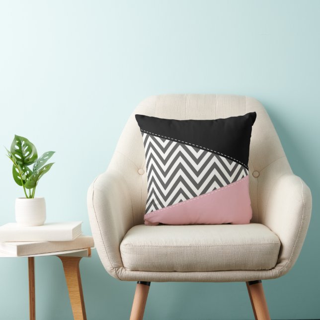 Gray Zigzag, Gray Chevron, Zigzag Pattern, Pink Kissen (Stuhl )