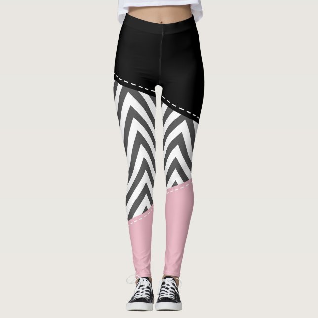 Gray Zigzag, Gray Chevron, Zigzag Pattern, Pink Leggings (Vorderseite)