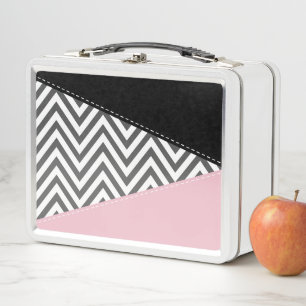 Gray Zigzag, Gray Chevron, Zigzag Pattern, Pink Metall Brotdose