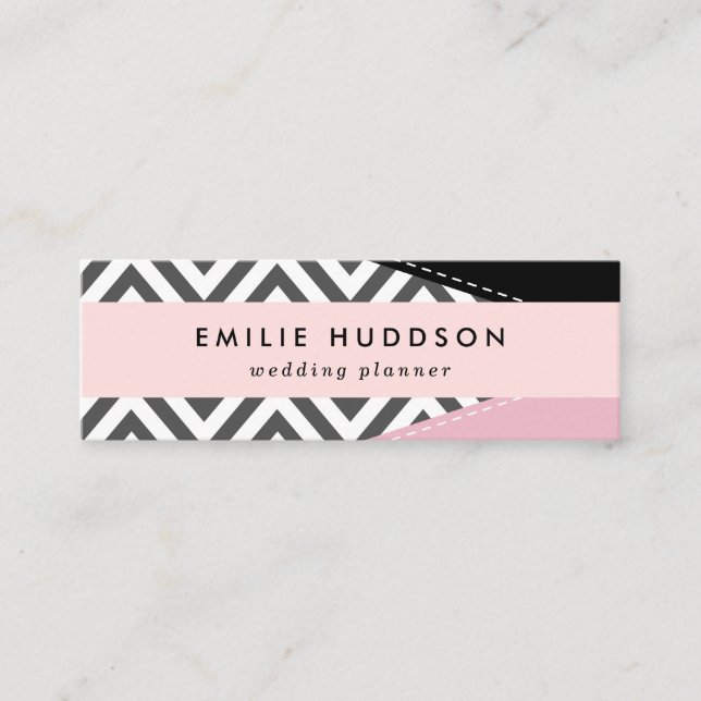 Gray Zigzag, Gray Chevron, Zigzag Pattern, Pink Mini Visitenkarte (Vorderseite)