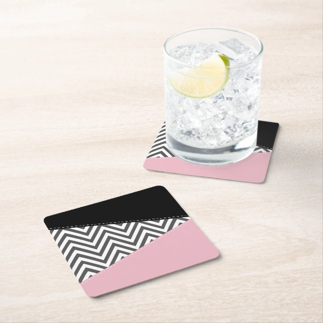 Gray Zigzag, Gray Chevron, Zigzag Pattern, Pink Rechteckiger Pappuntersetzer (Vor Ort)