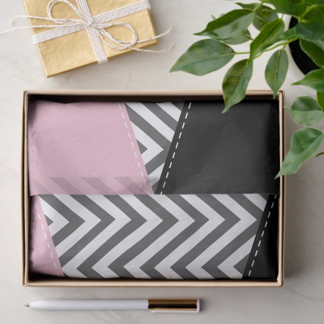 Gray Zigzag, Gray Chevron, Zigzag Pattern, Pink Seidenpapier (Geschenk)