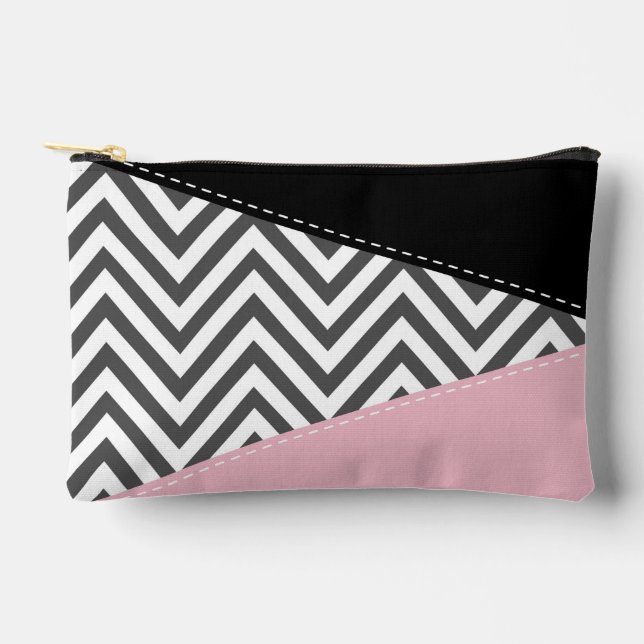 Gray Zigzag, Gray Chevron, Zigzag Pattern, Pink Zubehörtasche (Vorderseite)