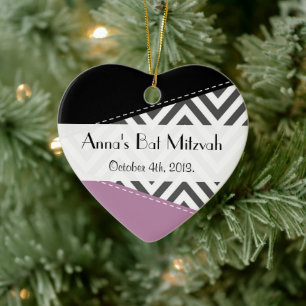 Gray Zigzag, Zickzack, Zigzag Muster, Bat Mitzvah Keramik Ornament