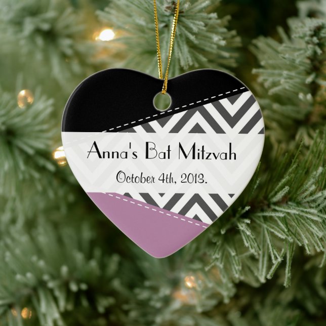 Gray Zigzag, Zickzack, Zigzag Muster, Bat Mitzvah Keramik Ornament (Baum)