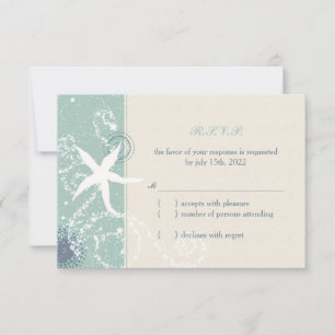 Grayed Jade & Ivory Starfish Beach Wedding UAWG RSVP Karte