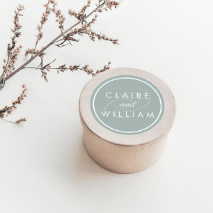 Grayed Jade und White Personalisiert Wedding Runder Aufkleber