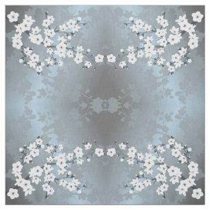 Grayisch Blau Weiße Blumenkirsche Muster Stoff