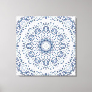 Grayish Blue Floral Mandala Leinwanddruck