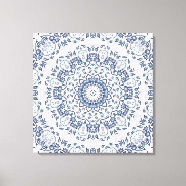 Grayish Blue Floral Mandala Leinwanddruck (Vorderseite)