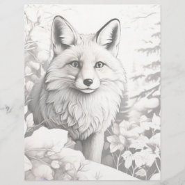Grayscale Coloring Page - Winter Fox in Snow