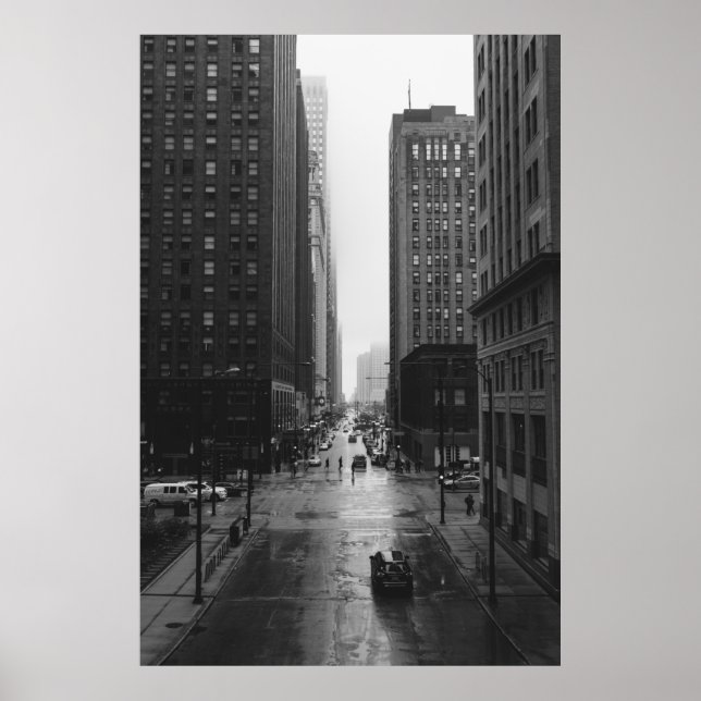 GRAYSCALE FOTO DER STADTSTRASSE POSTER (Vorne)