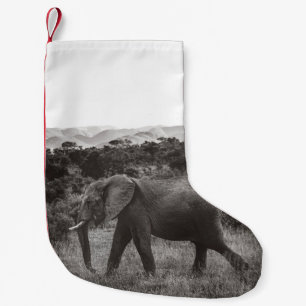GRAYSCALE FOTO VON GRAUELEFANT IN DER NÄHE VON BÄU KLEINER WEIHNACHTSSTRUMPF