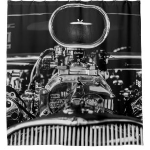 GRAYSCALE FOTOGRAFIE DES MOTORS VINTAGE CAR DUSCHVORHANG