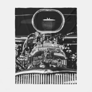 GRAYSCALE FOTOGRAFIE DES MOTORS VINTAGE CAR FLEECEDECKE