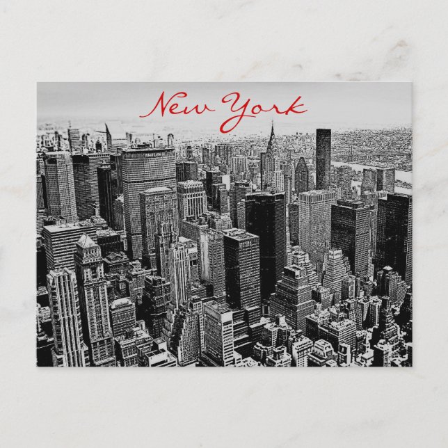 Grayscale Red Script New York City Night Post Card Postkarte (Vorderseite)