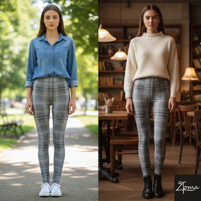 Grayscale Repeating Medium-Scale Plaid Texture Leggings (Von Creator hochgeladen)