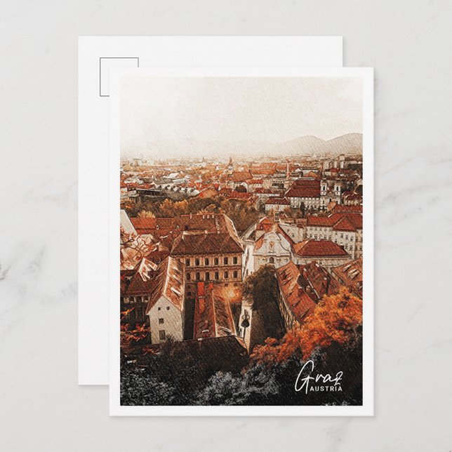 Graz Austria Schöne Farbstift Landschaft Postkarte (Vorne/Hinten)