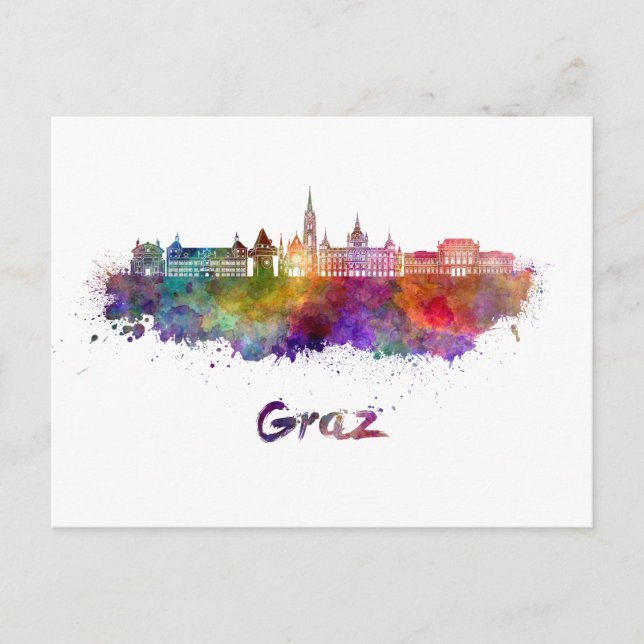 Graz skyline im Watercolor Postkarte (Vorderseite)