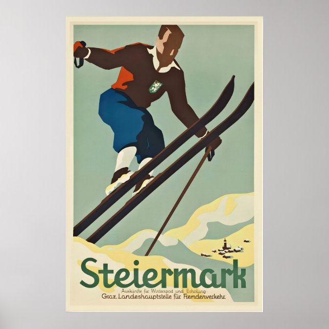 Graz Steiermark Austria Vintage Ski Poster (Vorne)