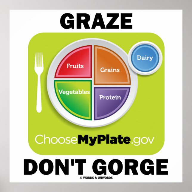 Graze Don't Gorge (MyPlate.gov Lebensmittelgruppen Poster (Vorne)