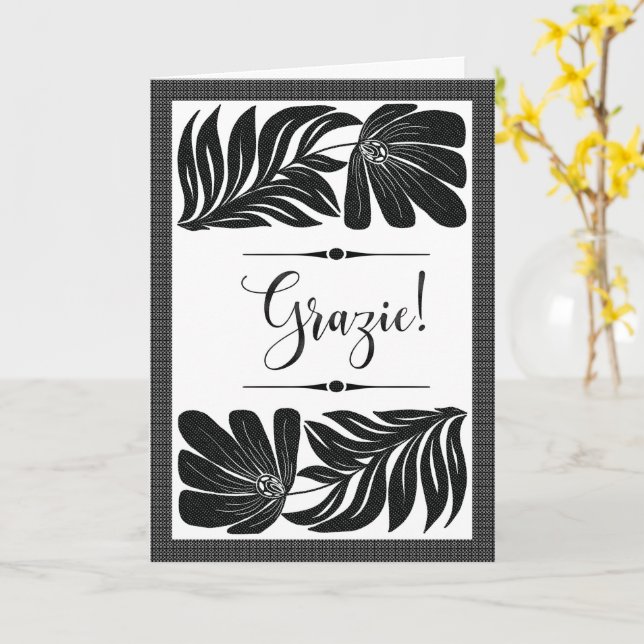 Grazie Floreale Elegante Tropicale Bianco e Nero Karte (Gelbe Blume)