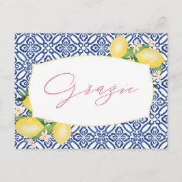 Grazie Italian Lemons Blue Tiles Dusche Vielen Dan Postkarte