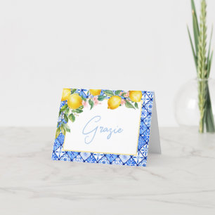 Grazie Lemons Italienische Blaue Fliesen Brautpart Dankeskarte