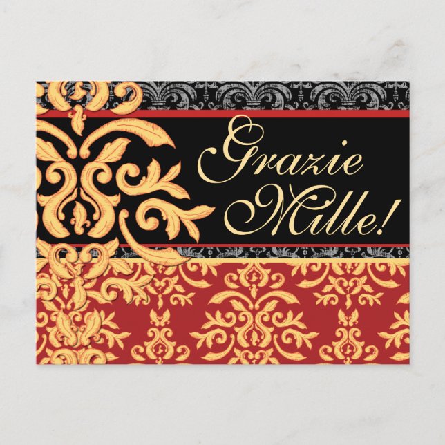 Grazie Mille Gilded Damask Italian Danke Cards Postkarte (Vorderseite)