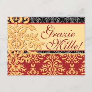 Grazie Mille Gilded Damask Italian Danke Cards Postkarte