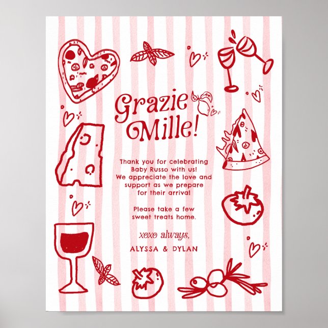 Grazie Mille Whimsical Italian Lemons Baby Shower Poster (Vorne)