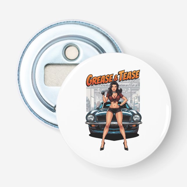 Grease & Tease – Hot Rod Pin-Up Girl Flaschenöffner (Vorderseite)